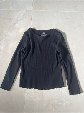 H&M Black Ribbed Long Sleeve Scoop Neck Top